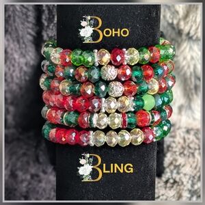 Red and Green Beaded Bracelet Set Vibrant Jewelry